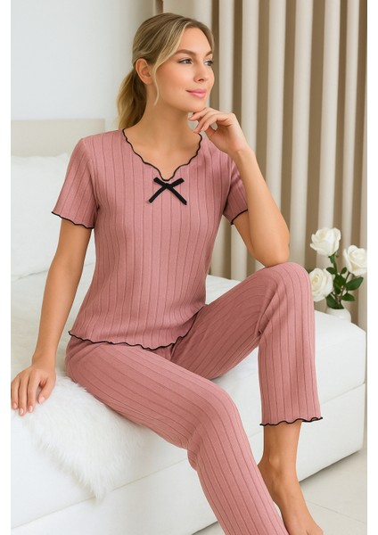 Gül Kurusu Pamuklu Kısa Kollu Pijama Takımı fiyatları