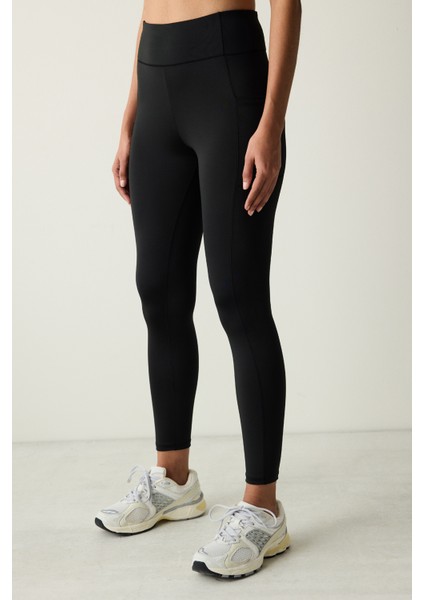 Siyah Yüksek Bel Bilek Boy Zero Feel Cepli Tayt