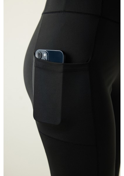 Siyah Yüksek Bel Bilek Boy Zero Feel Cepli Tayt