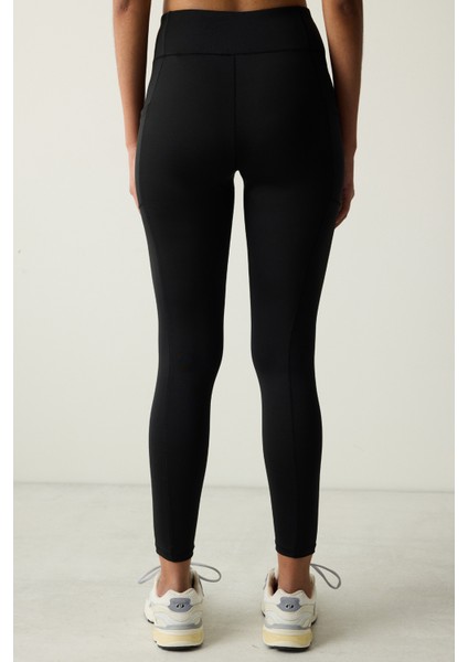 Siyah Yüksek Bel Bilek Boy Zero Feel Cepli Tayt