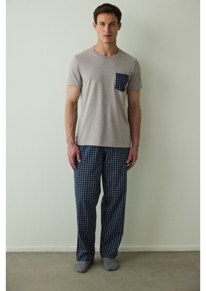 Erkek Western Slogan Baskılı Kısa Kollu Pamuklu Pijama Takımı fırsatları