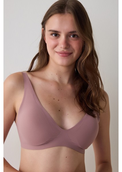 Gül Kurusu Fit Dikişsiz Balensiz Çıkarılabilir Kaplı Dekolte Sütyen