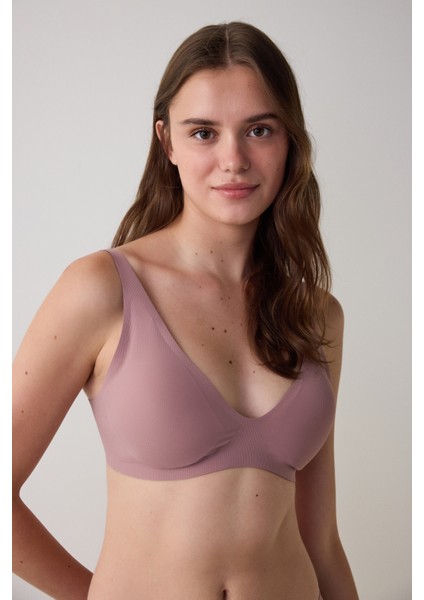 Gül Kurusu Fit Dikişsiz Balensiz Çıkarılabilir Kaplı Dekolte Sütyen