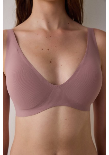 Gül Kurusu Fit Dikişsiz Balensiz Çıkarılabilir Kaplı Dekolte Sütyen