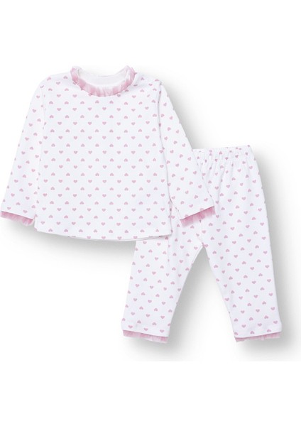 Kız Bebek Uzun Kol Pijama Takımı Interlok Bisiklet Yaka Uzun Kol Reçme Paça