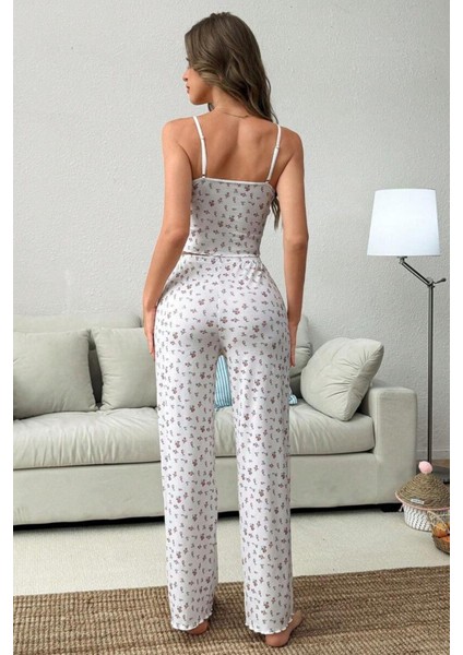 Ekru Ip Askılı Süs Düğmeli Yazlık Pijama Takımı indirimleri