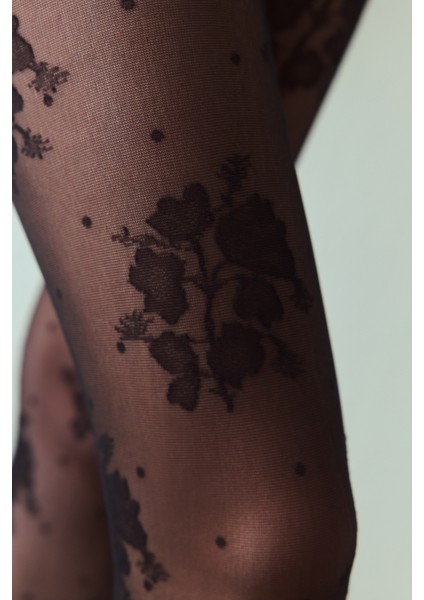 Siyah Romantic Floral Külotlu Çorap