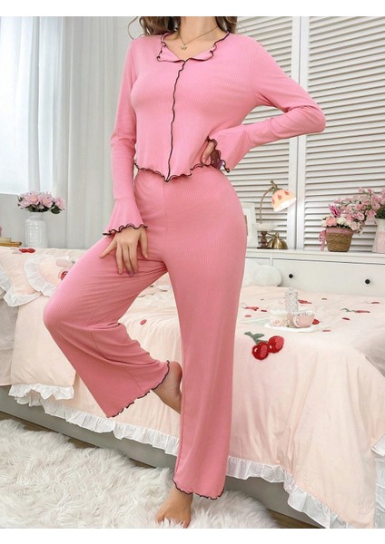 Pamuklu Uzun Kollu Fırfırlı Pijama Takımı fırsatları