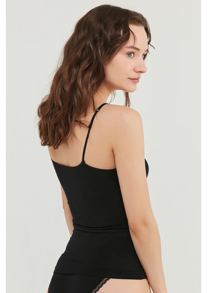 Modal Ince Askılı Siyah Atlet