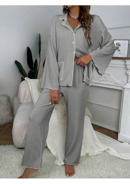 Düğmeli Rahat Pijama Takımı modelleri