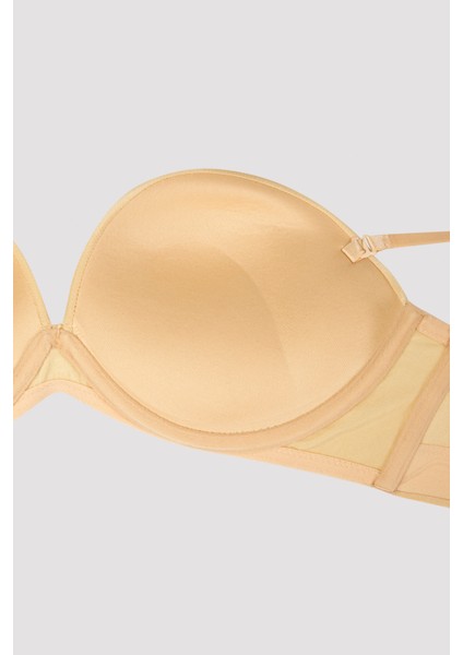 Dekoltemiz Wow Straplez Push Up Dolgulu Balenli Bej Sütyen