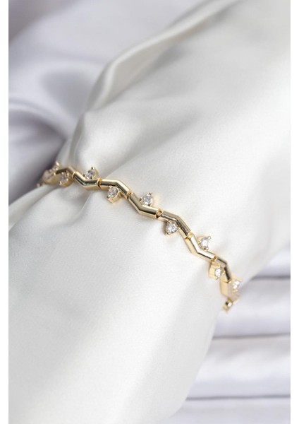 Zikzak Model Pirinç Gold Renk Bileklik