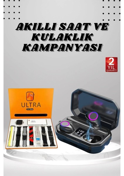 Yeni Nesil Akıllı Saat ve Bluetooth Kulaklık Kampanyası Dijital Göstergeli Powerbankli