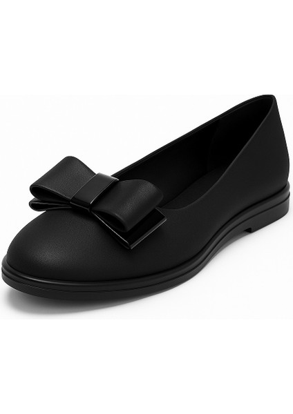 Siyah Fiyonklu Hakiki Deri Ortopedik Termo Kaymaz Taban Kız Çocuk Babet - Ayakkabı