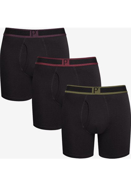 Erkek Pamuklu 3lü Siyah Çok Renkli Boxer