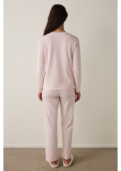 Lila Blanket Slogan Baskılı Bisiklet Yaka Pamuklu Uzun Kollu Pijama Takımı