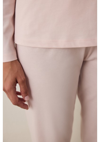 Lila Blanket Slogan Baskılı Bisiklet Yaka Pamuklu Uzun Kollu Pijama Takımı