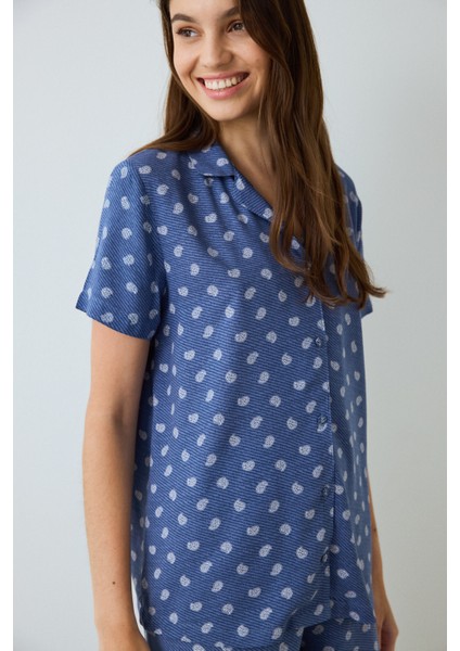 İndigo Hailee Çiçek Desenli Gömlek Yaka Kısa Kollu Pijama Takımı