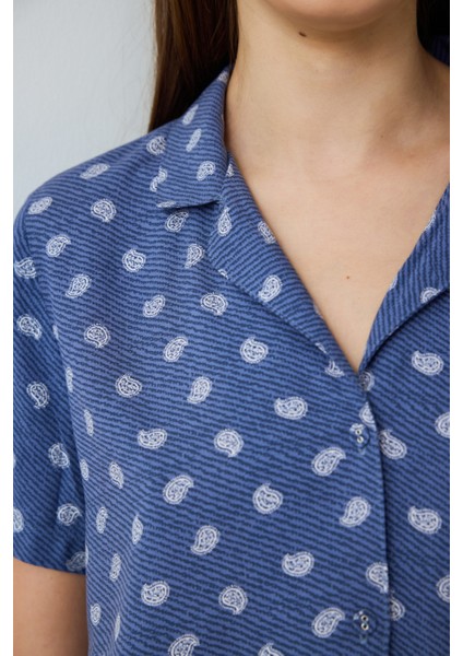 İndigo Hailee Çiçek Desenli Gömlek Yaka Kısa Kollu Pijama Takımı