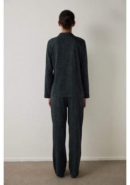 Siyah Dark Leopard Pamuklu Gömlek Pantolon Pijama Takımı