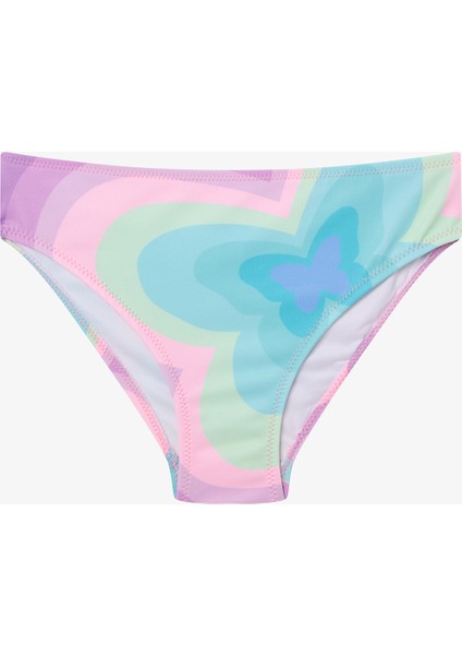 Kız Çocuk Halter Yaka Bikini Takımı Çok Renkli Kelebek Motifli Eğlenceli Tasarım
