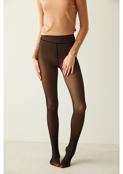 Thin Looking İçi Peluşlu Siyah Külotlu Çorap