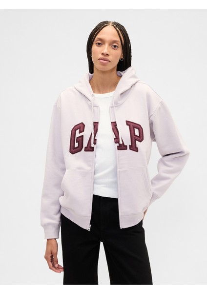 Kadın Açık Gri Gap Logo Fleece Fermuarlı Sweatshirt