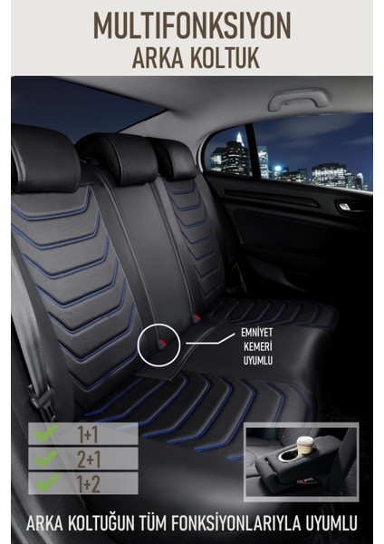 Hyundai Trajet 3 Tekli Oto Koltuk Kılıfı Ön Arka Set Siyah Mavi Scr fiyatları