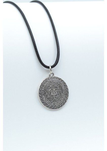 Davut Yıldızı - Süleyman Tılsım Mührü Gümüş Kaplama Deri İp Kolye