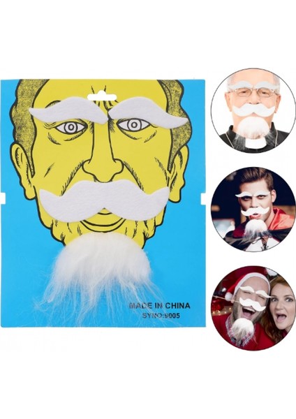 Beyaz Renk Kendinden Yapışkanlı Takma Sakal Bıyık ve Kaş Seti (K95)