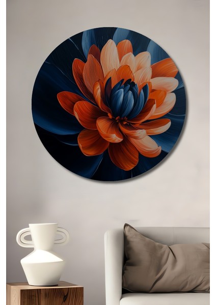 Turuncu Çiçek Soyut Sanat Ahşap Mdf Dekoratif Ev/işyeri Duvar Tablo Yuvarlak Ev/işyeri Duvar Tablo