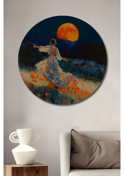 Ayışığında Gelincik Çiçeği Dekoratif Ahşap Mdf Ev/işyeri Duvar Tablo Yuvarlak Ev/işyeri Duvar Tablo