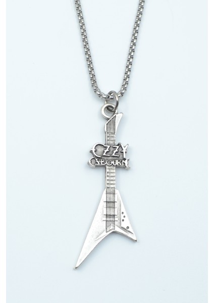 Ozzy Osbourne Elektro Gitar Gümüş Kaplama Örme Zincir Kolye