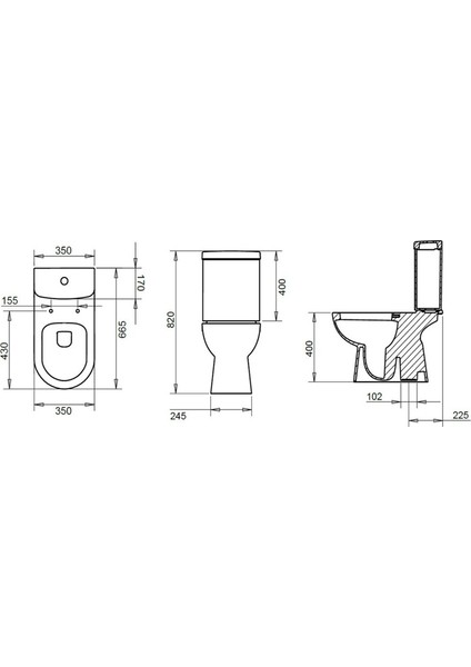 Alize Beyaz Kanallı Alttan Çıkışlı Klozet Takımı ALZ6003, Nkp İnci Yavaş Kapak