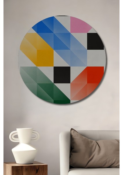 Renkli Geometrik Soyut Ahşap Mdf Dekoratif Ev/işyeri Duvar Tablo Yuvarlak Ev/işyeri Duvar Tablo
