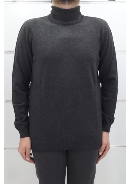 Fistan Store Erkek Füme Düz Klasik Kesim Rahat Kalıp Tam Balıkçı Yaka Kışlık Kazak