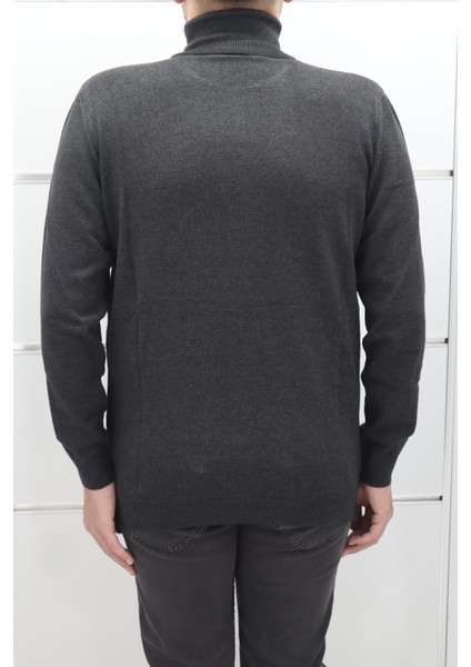 Fistan Store Erkek Füme Düz Klasik Kesim Rahat Kalıp Tam Balıkçı Yaka Kışlık Kazak modelleri