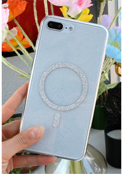 Iphone 7 Plus ve 8 Plus Uyumlu Glitter Magsafe Özellikli Simli Işıltılı Şeffaf Kılıf