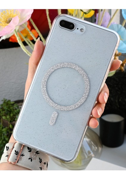Iphone 7 Plus ve 8 Plus Uyumlu Glitter Magsafe Özellikli Simli Işıltılı Şeffaf Kılıf modelleri