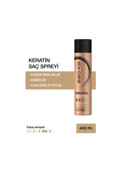 Keratin Saç Spreyi 400 ml 3 Adet Güçlü Tutuş ve Parlaklık Sağlayan Formül fiyatları