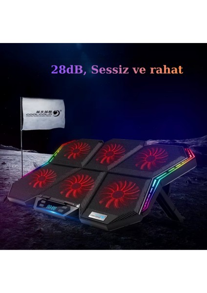Rgb Işıklı 6 Fanlı 7 Kademeli LCD Göstergeli Notebook Laptop Soğutucu Stand Coolcold 17 Inç Sessiz modelleri