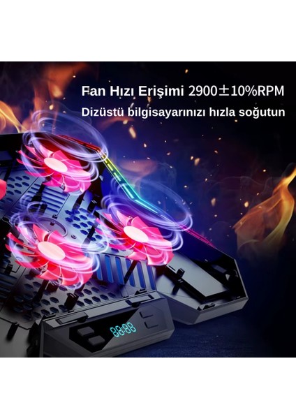 Rgb Işıklı 6 Fanlı 7 Kademeli LCD Göstergeli Notebook Laptop Soğutucu Stand Coolcold 17 Inç Sessiz fırsatları