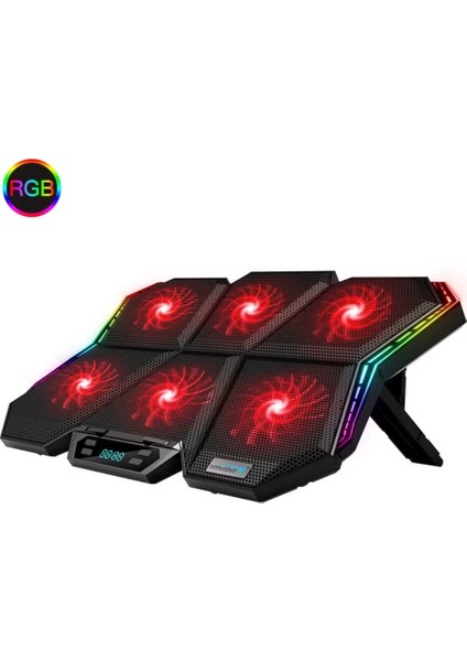 Rgb Işıklı 6 Fanlı 7 Kademeli LCD Göstergeli Notebook Laptop Soğutucu Stand Coolcold 17 Inç Sessiz