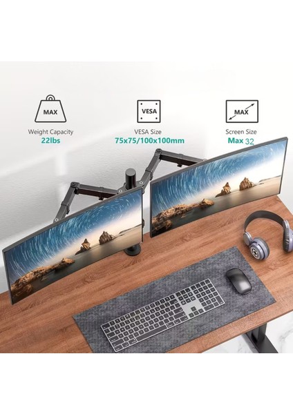 14-32 Inç Düz Kavisli Ekranlar Için Çift Kol Monitör Standı Ayarlanabilir Yükseklik Eğim LCD LED Tv fiyatları