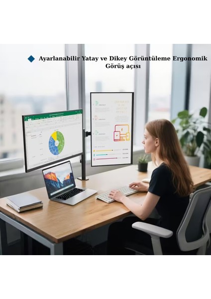 14-32 Inç Düz Kavisli Ekranlar Için Çift Kol Monitör Standı Ayarlanabilir Yükseklik Eğim LCD LED Tv fırsatları