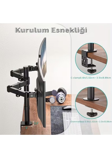 14-32 Inç Düz Kavisli Ekranlar Için Çift Kol Monitör Standı Ayarlanabilir Yükseklik Eğim LCD LED Tv indirimleri