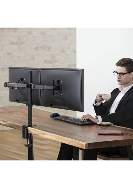 14-32 Inç Düz Kavisli Ekranlar Için Çift Kol Monitör Standı Ayarlanabilir Yükseklik Eğim LCD LED Tv