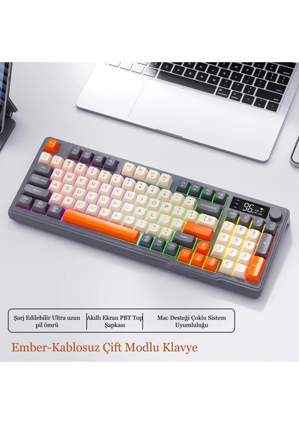 2.4g Bluetooth 5.0 Çift Bağlantılı Gaming Kablosuz Oyuncu Klavyesi LED Ekran Pbt Topbaş fırsatları