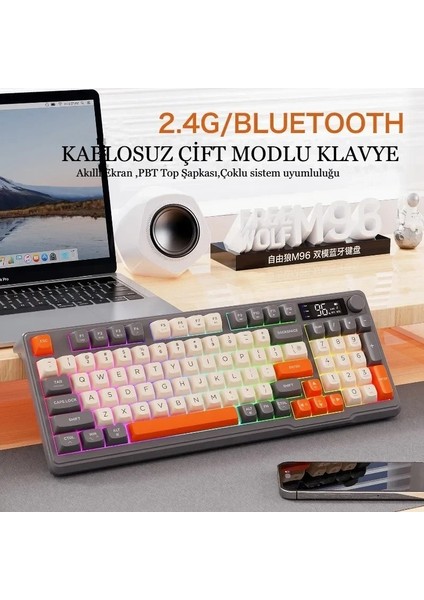 2.4g Bluetooth 5.0 Çift Bağlantılı Gaming Kablosuz Oyuncu Klavyesi LED Ekran Pbt Topbaş indirimleri