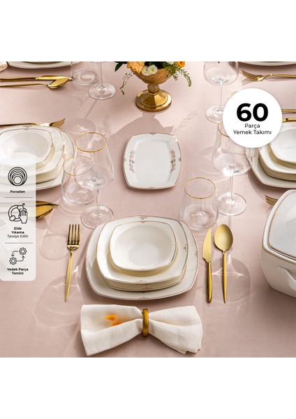 Bone Yeni Mimoza 60 Parça Yemek Takımı Platin Y.kare fiyatları